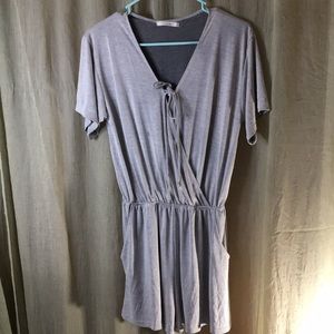 Cherish Gray Wrap front Romper with pockets